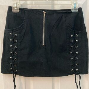Elegant Black Lace-Up Mini Skirt